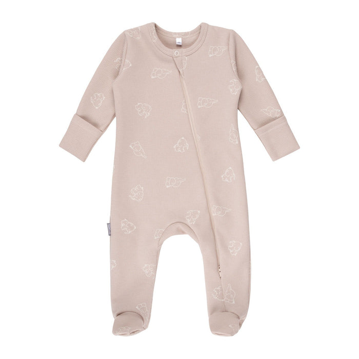 Beige Cotton Baby Romper with Integrated Feet