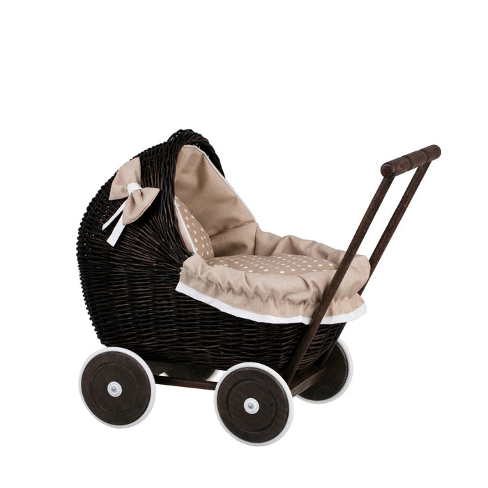 Wicker Stories dockvagn Lili – mörk vide och beige bäddset