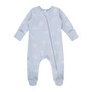 Blue Cotton Baby Romper with Integrated Feet