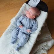 Blue Cotton Baby Romper with Integrated Feet