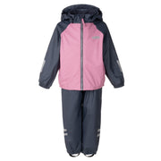 Kids’ Fleece-Lined Rain Jacket and Dungaree Set – Pink and Blue