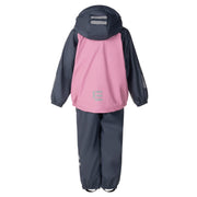 Kids’ Fleece-Lined Rain Jacket and Dungaree Set – Pink and Blue